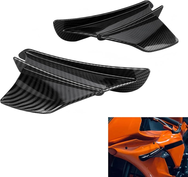 Qurbuns 2 PCS Motorcycle Fairing Wings, Carbon Fiber Side Air Deflectors, Fashion Motorcycle Aerodynamic Side Spoiler Winglet, Universal Air Deflectors Fairing Winglets Modified (Carbon Fiber) - Image 1